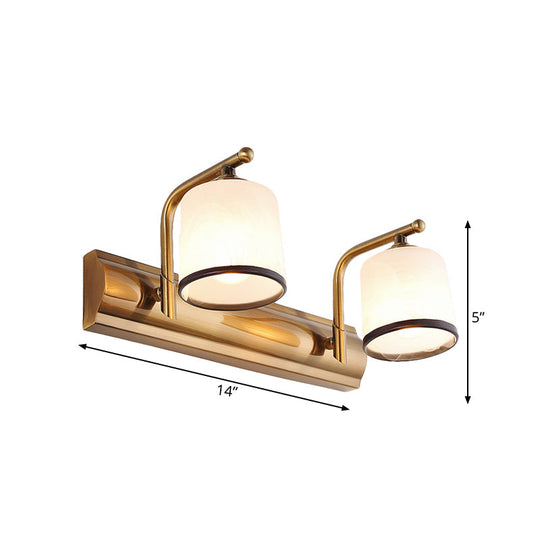 2/3 Lights Vanity Wall Sconce In Colonial Gold With Frosted White Glass Perfect For Bathroom