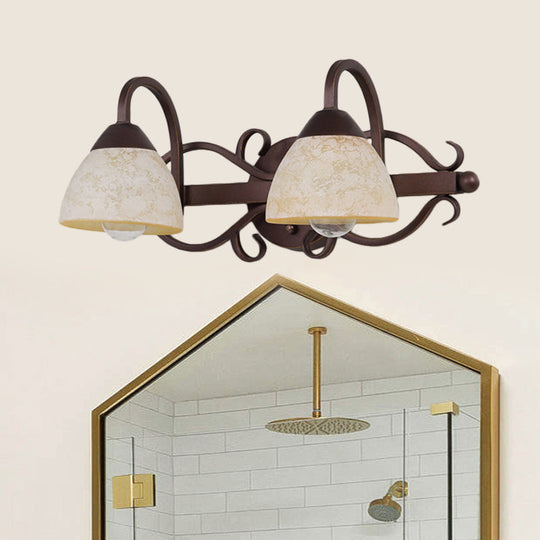 Antique Beige Glass Vanity Wall Light With Swooping Arm And Multiple Bulbs For Bathroom Sconce 2 /