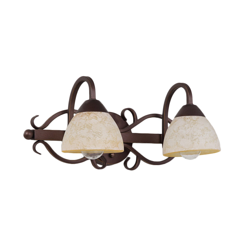 Antique Beige Glass Vanity Wall Light With Swooping Arm And Multiple Bulbs For Bathroom Sconce