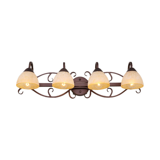 Antique Beige Glass Vanity Wall Light With Swooping Arm And Multiple Bulbs For Bathroom Sconce