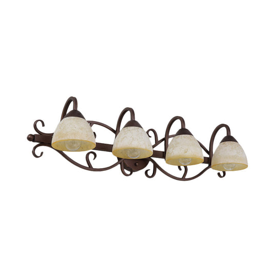 Antique Beige Glass Vanity Wall Light With Swooping Arm And Multiple Bulbs For Bathroom Sconce