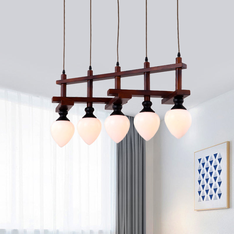 Retro Opal Glass Cluster Pendant Light With Brown Pear Suspension Lamp