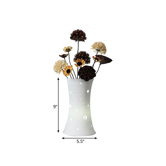 Ceramic White Nightstand Lamp: Led Pastoral Table Light (5.5/7) With Dried Flower Decor