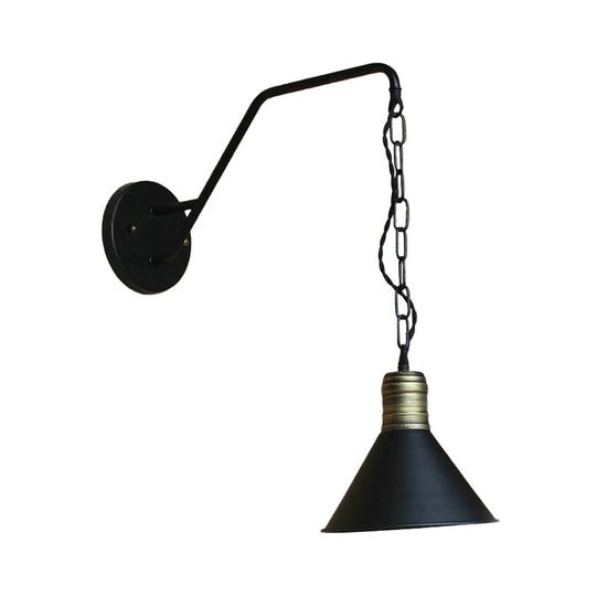 Industrial Retro Black Conical Wall Lighting Sconce With Chain For Dining Room