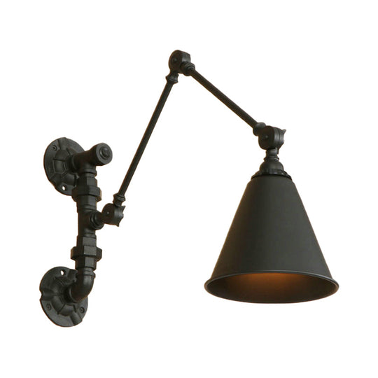 Industrial Black Metal Wall Mount Swing Arm Sconce With Cone Shade - Stylish Lighting Fixture