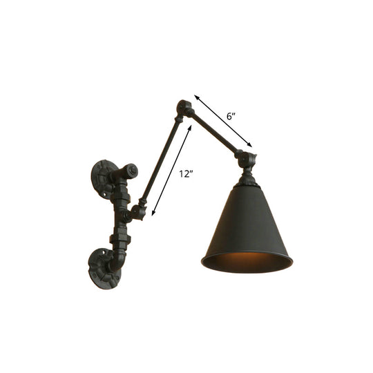 Industrial Black Metal Wall Mount Swing Arm Sconce With Cone Shade - Stylish Lighting Fixture