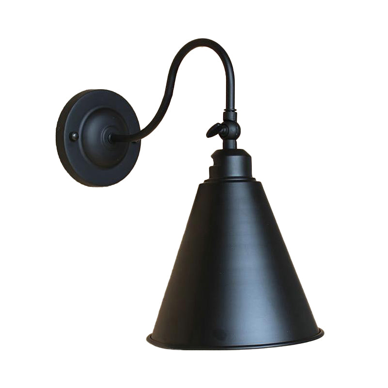 Industrial Black Metal Wall Sconce Light With Gooseneck Arm For Bedroom