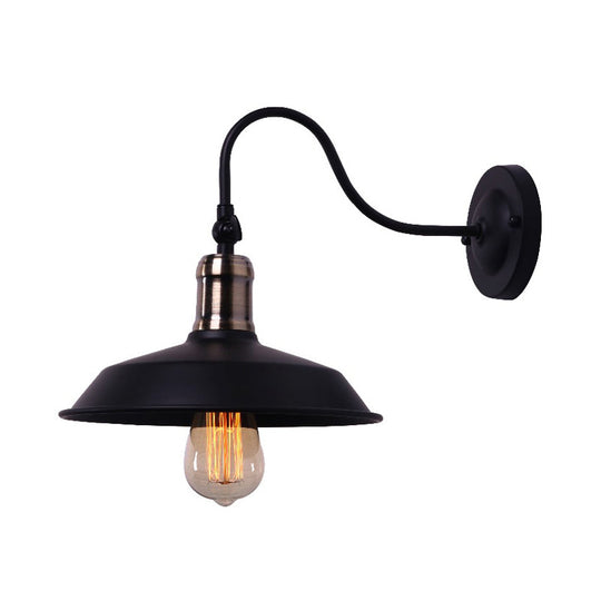 Black Metallic Farmhouse Barn Wall Light With Gooseneck Arm For Balcony