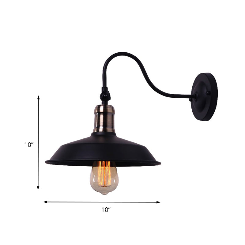 Black Metallic Farmhouse Barn Wall Light With Gooseneck Arm For Balcony