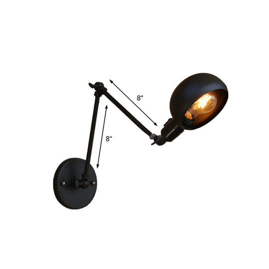 Industrial Black Swing Arm Wall Sconce With Bowl Shade - Metal Lighting For Study Room