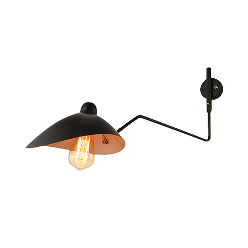 Retro Loft Black Metallic Wall Light - Adjustable Dome Fixture For Study Room