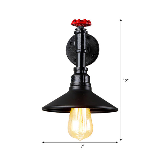 Vintage Industrial Black Conic Shade Wall Mount Light With Plumbing Pipe - Dining Room Lighting