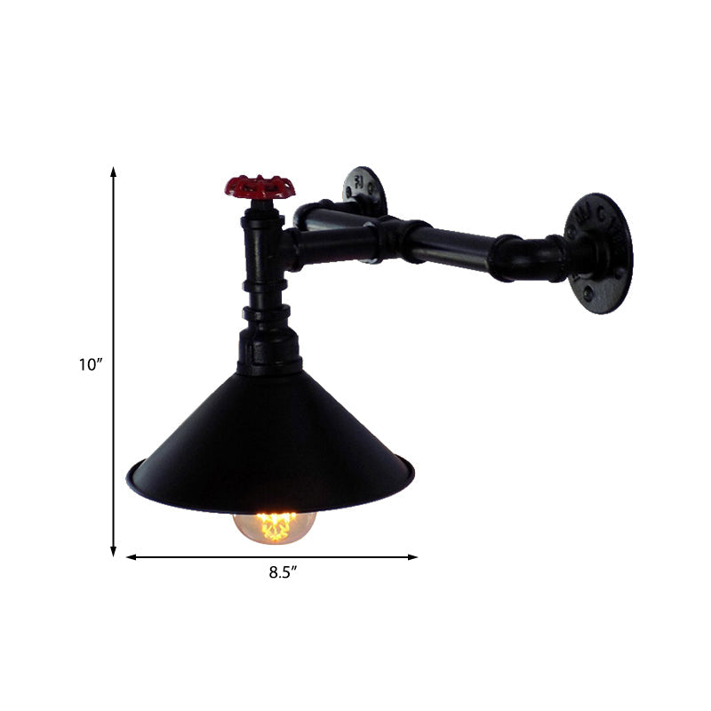 Vintage Industrial Black Conic Shade Wall Mount Light With Plumbing Pipe - Dining Room Lighting