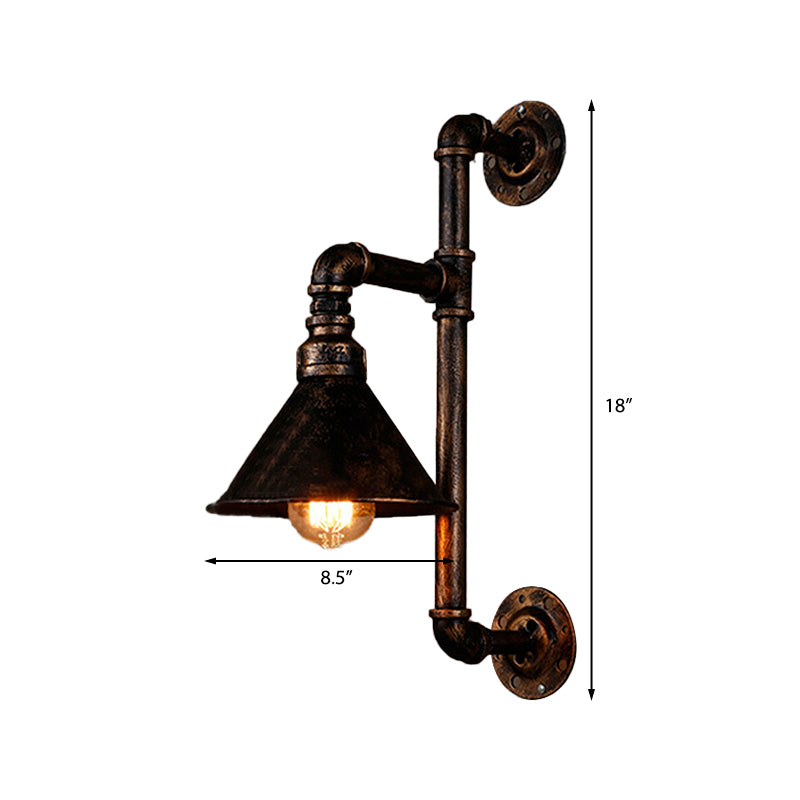 Industrial Metal Wall Sconce With Water Pipe - Dark Rust Finish 1-Light Farmhouse Light Fixture