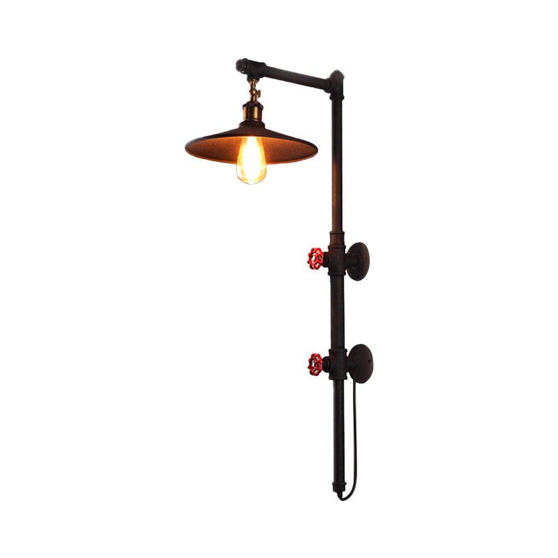 Industrial Style Flat Wall Sconce: 1-Light Black Metallic Pipe And Angle Arm Lamp