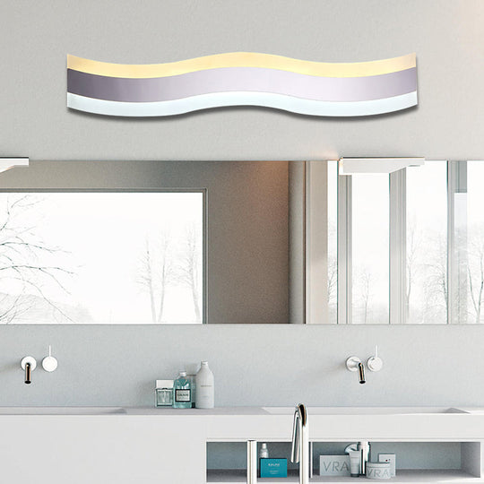 Wavy Led Vanity Mirror Light Single Acrylic Antifog Warm/White 16/19.5 Wide White / 16 Warm