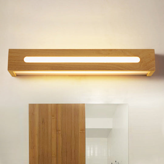 Minimalist Led Wooden Wall Sconce With Diffuser - 1 Light Bath Vanity In Warm/White (14/18/21.5