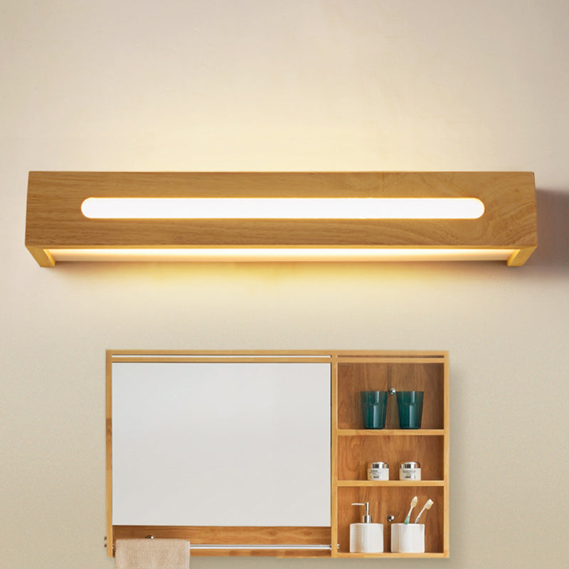 Minimalist Led Wooden Wall Sconce With Diffuser - 1 Light Bath Vanity In Warm/White (14/18/21.5