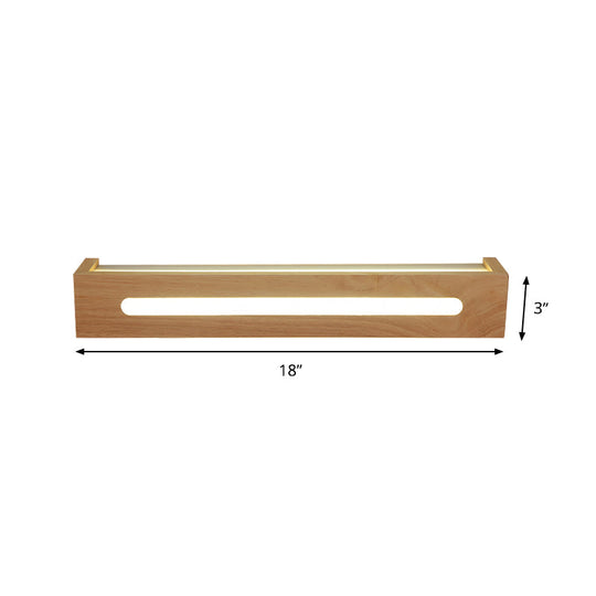 Minimalist Led Wooden Wall Sconce With Diffuser - 1 Light Bath Vanity In Warm/White (14/18/21.5