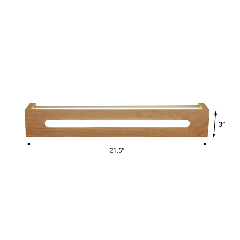 Minimalist Led Wooden Wall Sconce With Diffuser - 1 Light Bath Vanity In Warm/White (14/18/21.5