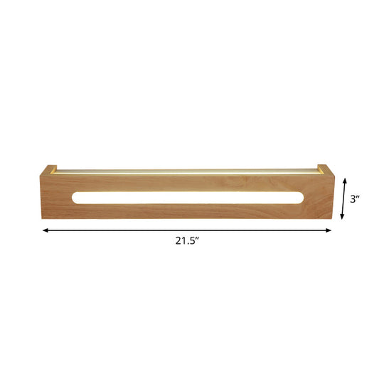 Minimalist Led Wooden Wall Sconce With Diffuser - 1 Light Bath Vanity In Warm/White (14/18/21.5