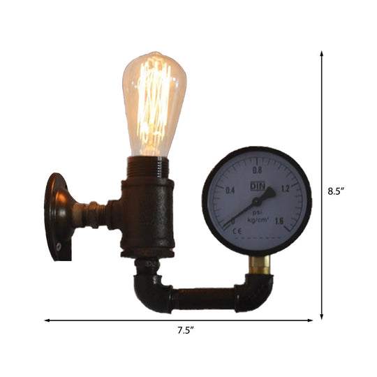 Industrial Metal Wall Sconce With Gauge/Faucet Decoration - Black 1-Light Mini Lighting For Living