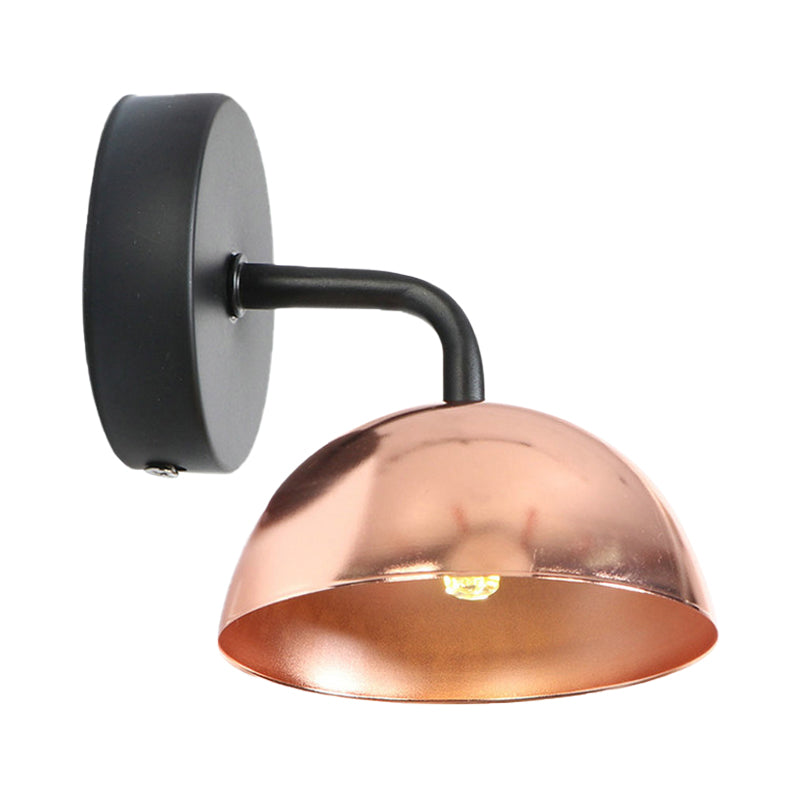 Industrial Dome Shade Metal Wall Sconce - 1 Light Downlight With Curved Arm Black/Brass Finish For