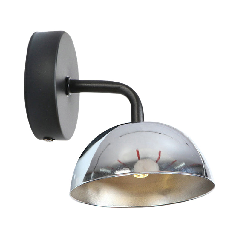 Industrial Dome Shade Metal Wall Sconce - 1 Light Downlight With Curved Arm Black/Brass Finish For