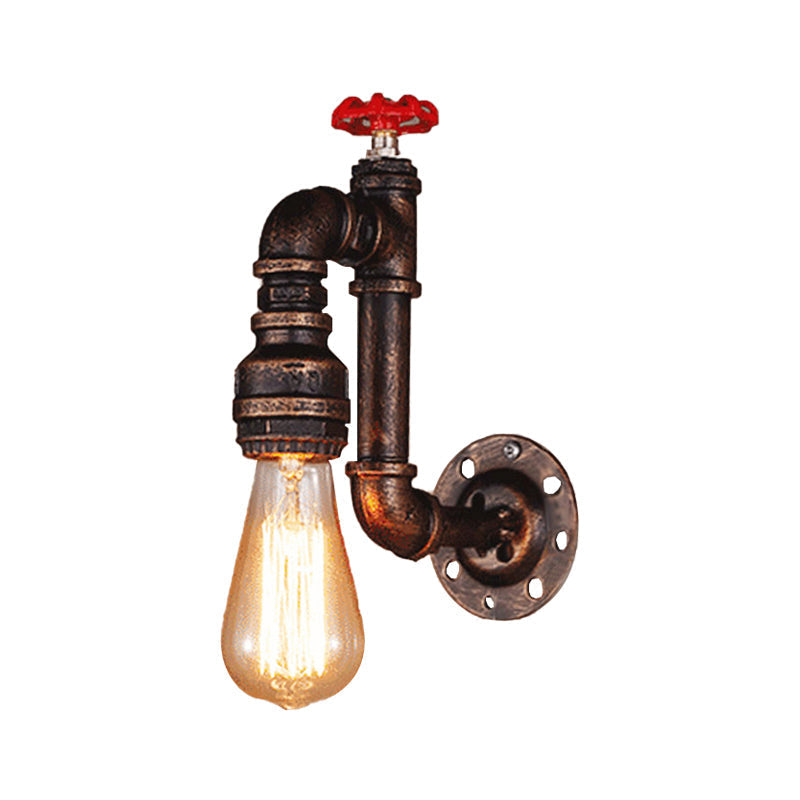 Rustic Wrought Iron Wall Sconce With Valve Wheel - Bronze Finish