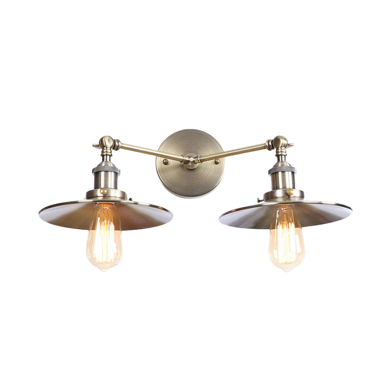 Industrial Style Brass/Rust Metal Wall Mount Fixture With Flat Shade For Corridor - Set Of 2 Bulbs