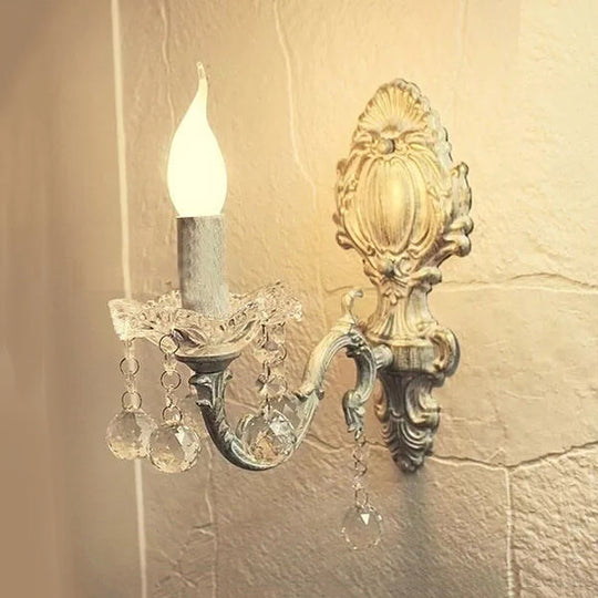 White Metal Kitchen Wall Sconce - Traditional One-Light Candle Lamp / A