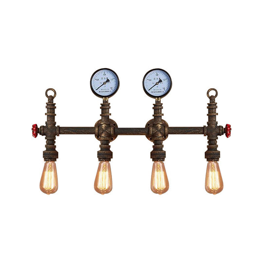 Industrial Style Pipe Wall Lamp Bronze Finish - 4 Lights Living Room Sconce With Gauge