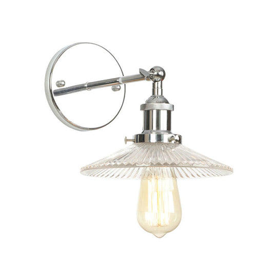 Clear Glass Conical Wall Mounted Bathroom Sconce Light - Industrial Single Bulb In Chrome