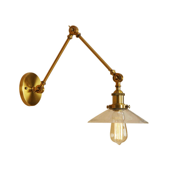 Farmhouse Amber Glass Wall Sconce Light Fixture - Brass Cone Design