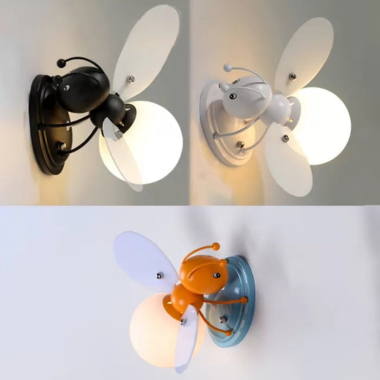 Rustic Bee Sconce Light - Single Bulb Metal Wall Lamp For Kindergarten Child Bedroom