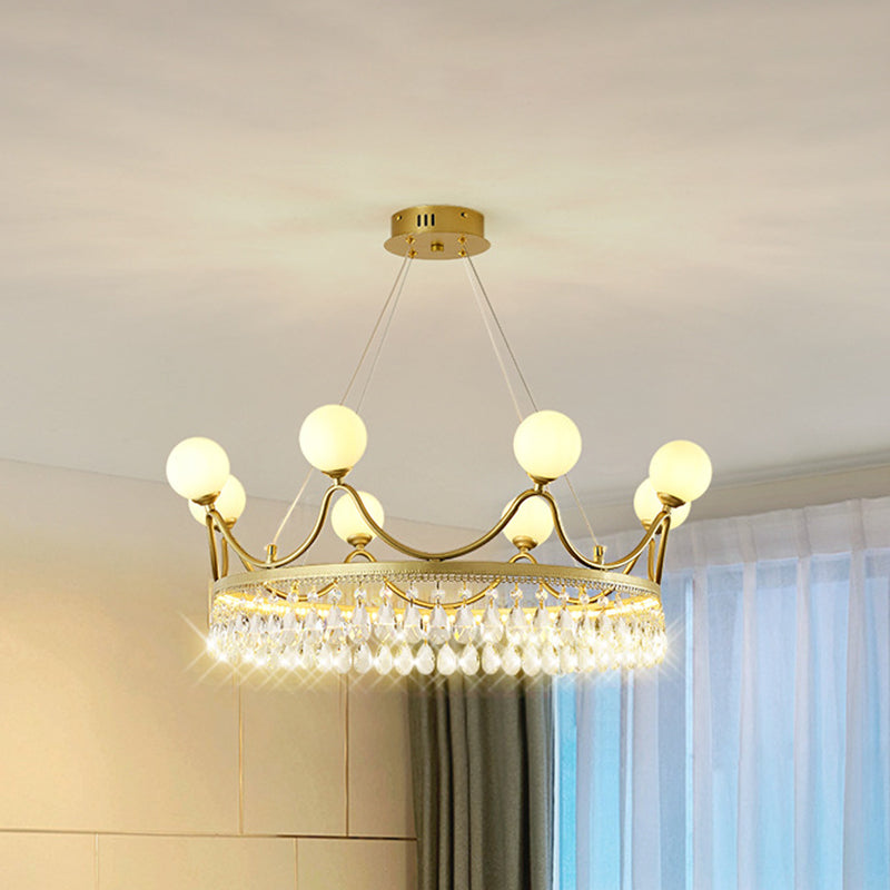 Contemporary Gold Crown Crystal Chandelier - 6/8-Light Suspended Lighting Fixture