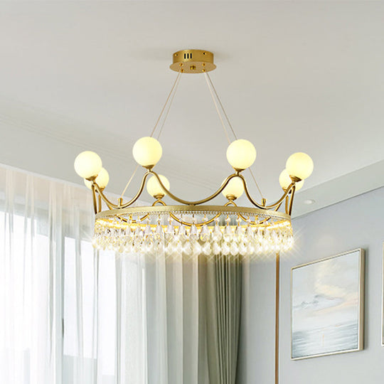 Contemporary Gold Crown Crystal Chandelier - 6/8-Light Suspended Lighting Fixture