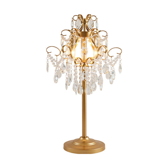 Modern Cascading Crystal Table Light With Faceted Design - Brass Night Lamp For Sitting Room (2