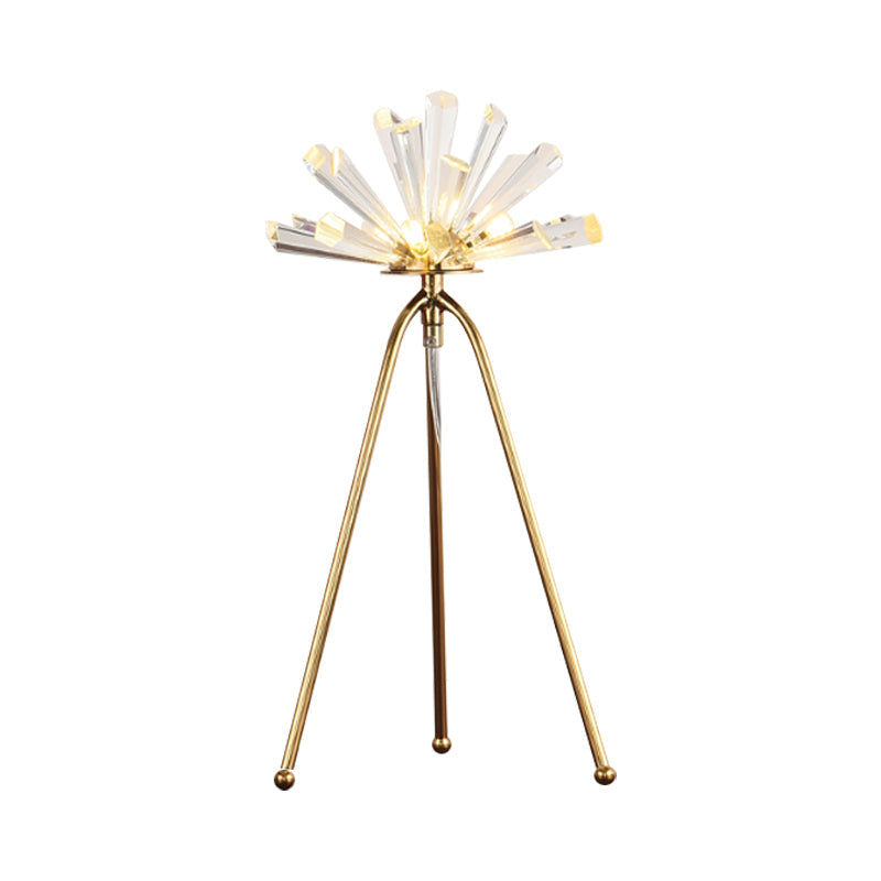 Modern Sputnik Night Table Light With Crystal Prism Gold Finish