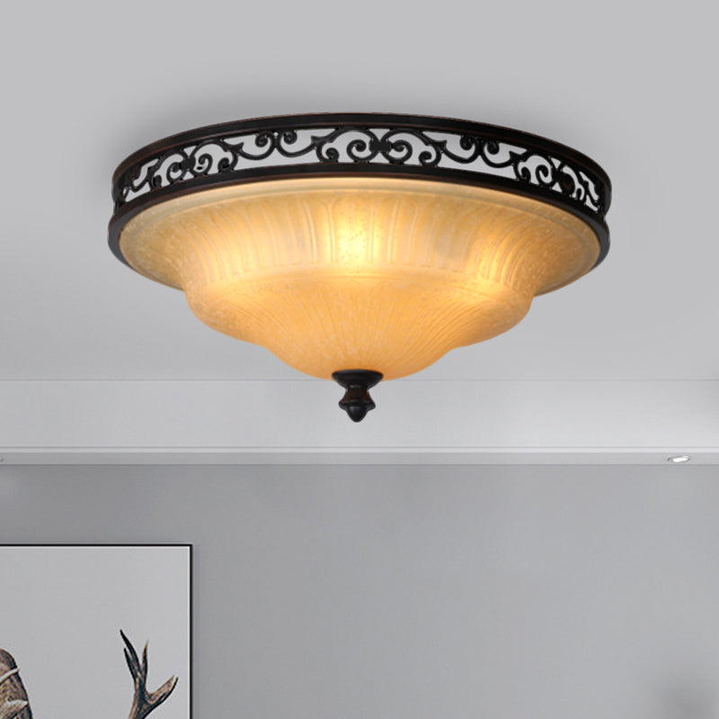 Fluted Glass Led Ceiling Light With Black Cover Lid Traditional Style For Dining Hall - 16.5/21