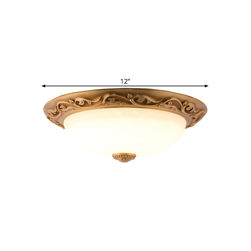 Milky Glass LED Dome Ceiling Light in Retro Style for Drawing Room - 12"/16"/19.5" W