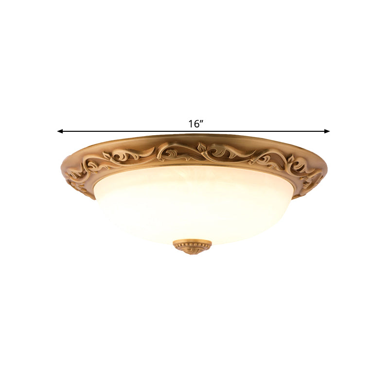 Milky Glass LED Dome Ceiling Light in Retro Style for Drawing Room - 12"/16"/19.5" W