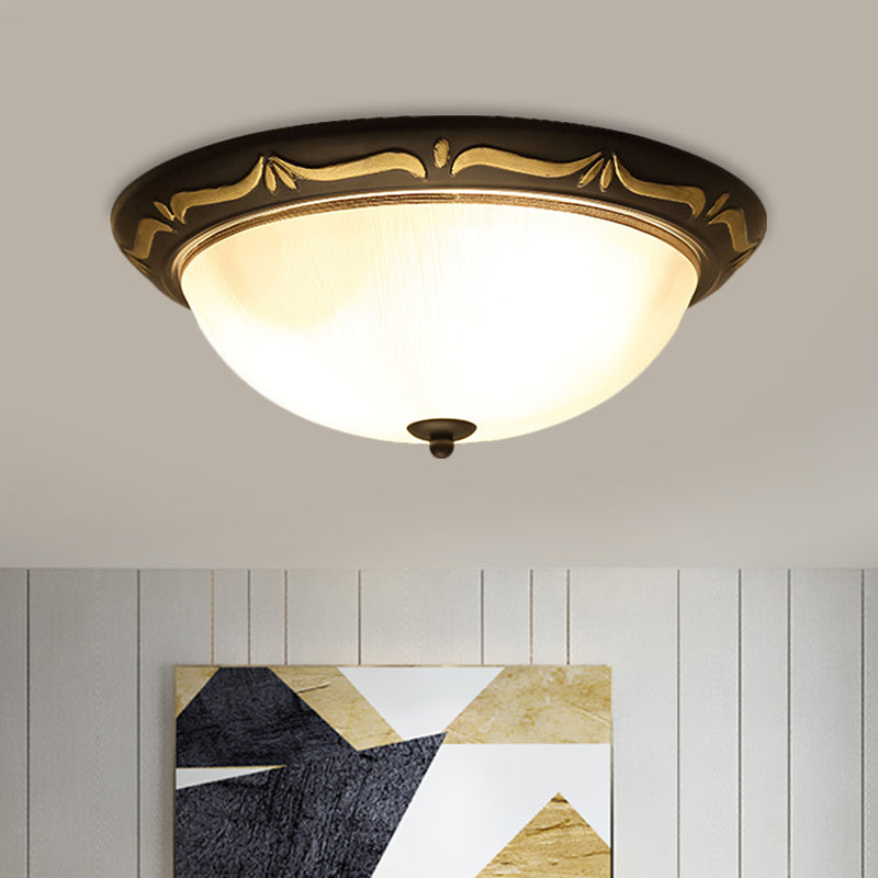 Classic Milk Glass Dome Ceiling Fixture - LED Brown Flush Mount Lighting (12.5"/15" Width)