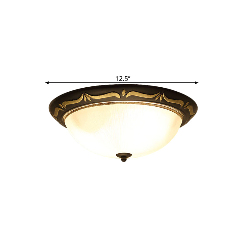 Classic Milk Glass Dome Ceiling Fixture - LED Brown Flush Mount Lighting (12.5"/15" Width)