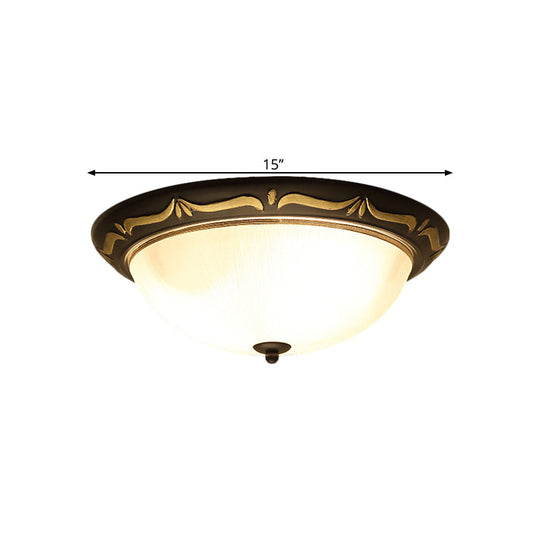 Classic Milk Glass Dome Ceiling Fixture - LED Brown Flush Mount Lighting (12.5"/15" Width)