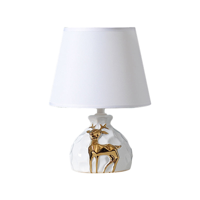 White Fabric Deer Vase Table Lamp - Tapered Desk Light Countryside Design 11/14/15 Wide