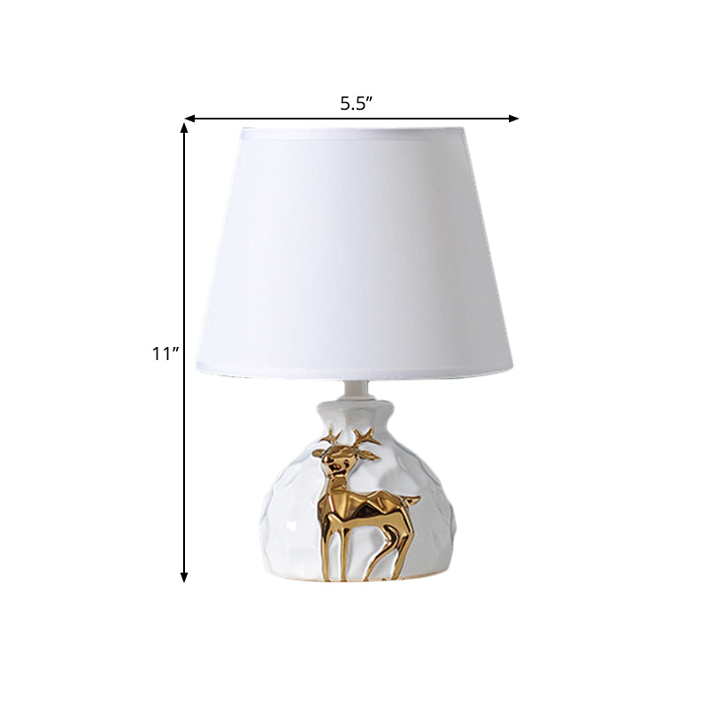 White Fabric Deer Vase Table Lamp - Tapered Desk Light Countryside Design 11/14/15 Wide