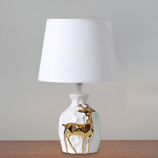 White Fabric Deer Vase Table Lamp - Tapered Desk Light Countryside Design 11/14/15 Wide