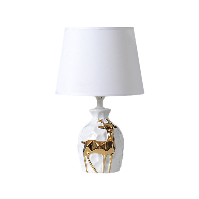 White Fabric Deer Vase Table Lamp - Tapered Desk Light Countryside Design 11/14/15 Wide