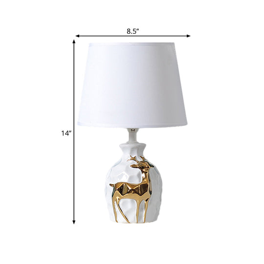 White Fabric Deer Vase Table Lamp - Tapered Desk Light Countryside Design 11/14/15 Wide